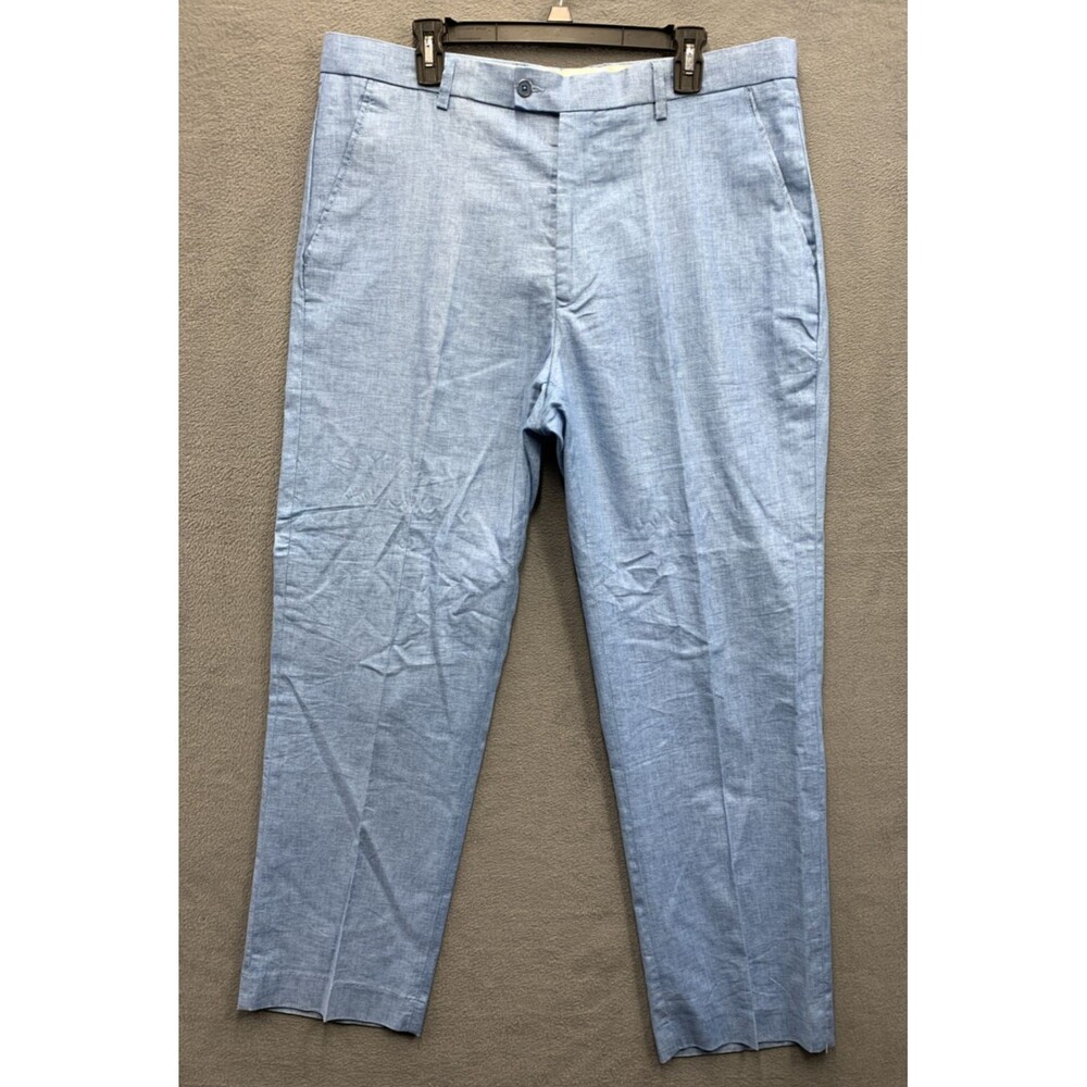 Stacy Adams Casual Pants Mens Linen Blend Blue Party Beach Vacation Size 38X30